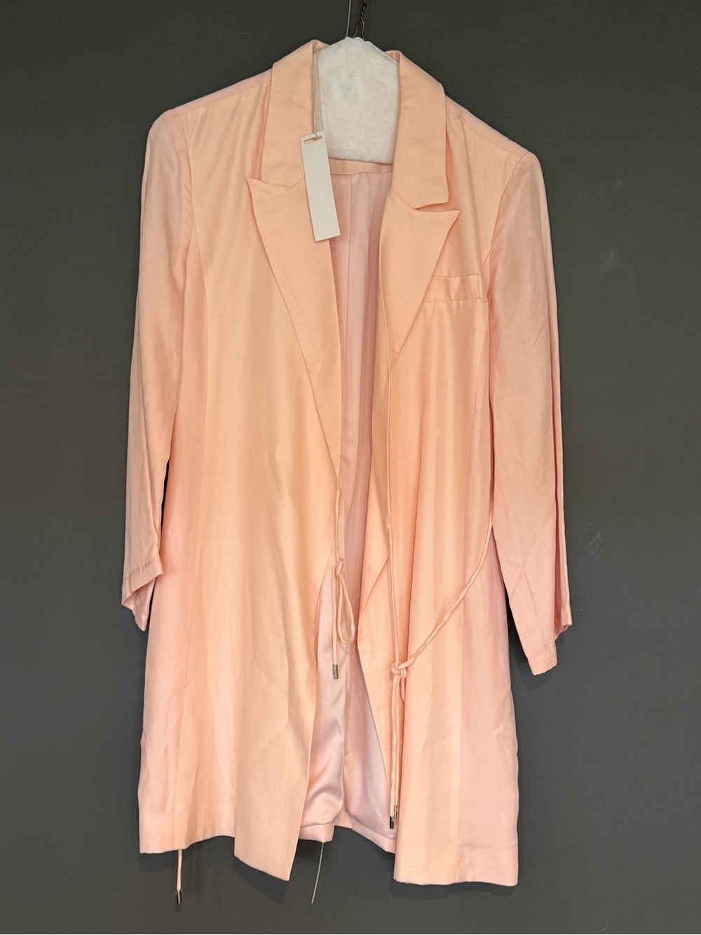 Peach Long Open-Front Blazer with Drawstring Waist